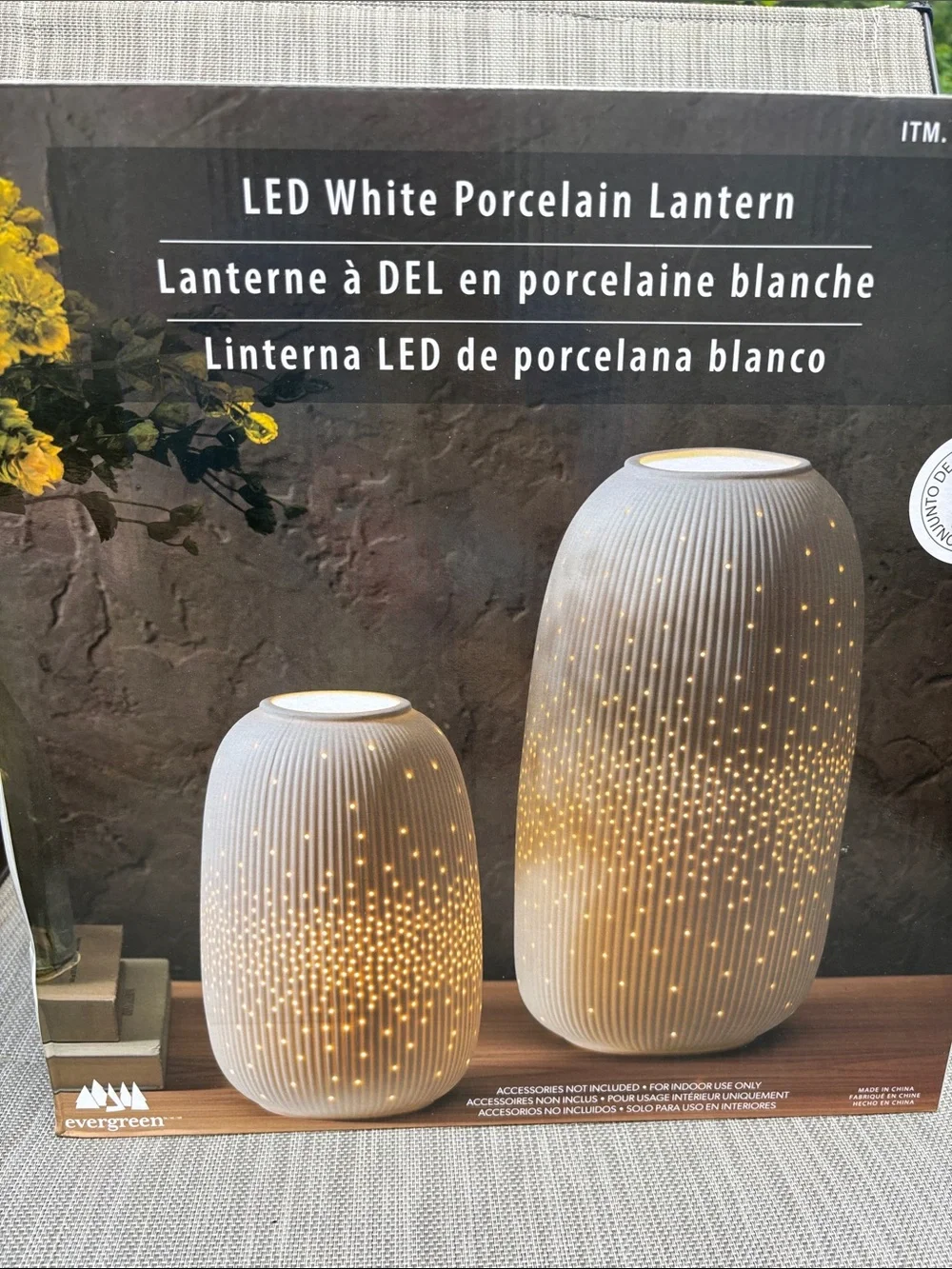Evergreen LED Porcelain Lantern Accent Lamp Set Of 2 White Rechargeable USB NIB